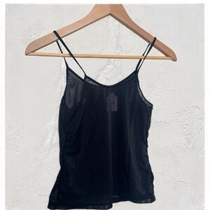 Vintage Y2K Black Sheer Floral Ruffle Cami Top – 2000s Romantic Fairy Grunge S